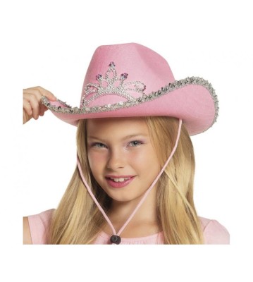 Palarie cowboy roz cu pietre aurii pentru fete (cowgirl) foto
