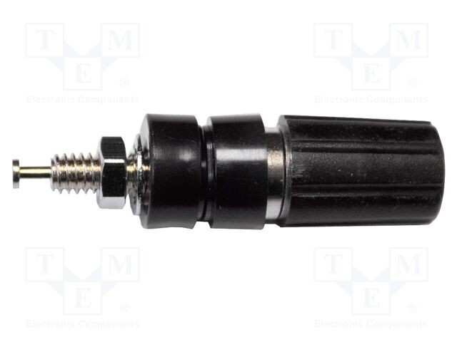 Conector banană 4mm soclu 15A 2,5kV negru aurit pe panou MUELLER ELECTRIC