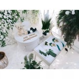Set Trusou Botez si Lumanare, 9 Piese, cu Ursulet, Alb si Verde, din Catifea - TB250