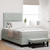 VidaXL Pat cu Spring Box cu Saltea &amp; Bancă Gri Deschis 120x200 cm Catifea