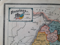 Harta &amp;quot;Romania pe jude?e&amp;quot; din atlasul C. Teodorescu 1924 foto