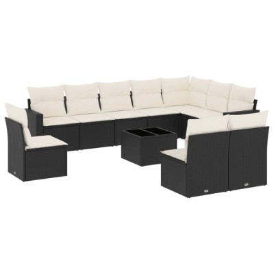 Set canapele de gradina cu perne, 11 piese, negru, poliratan foto