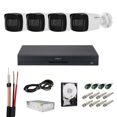 Sistem de supraveghere Dahua, Functii inteligente, 4 camere 4K 8MP, Infrarosu 80m, Microfon, DVR 4 canale, Accesorii montaj incluse SafetyGuard Survei foto