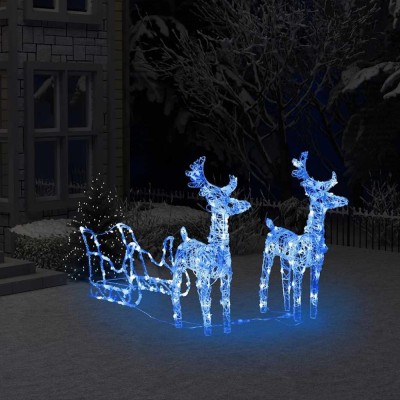Decorațiune de Crăciun reni și sanie 160 LED-uri 130 cm acril foto