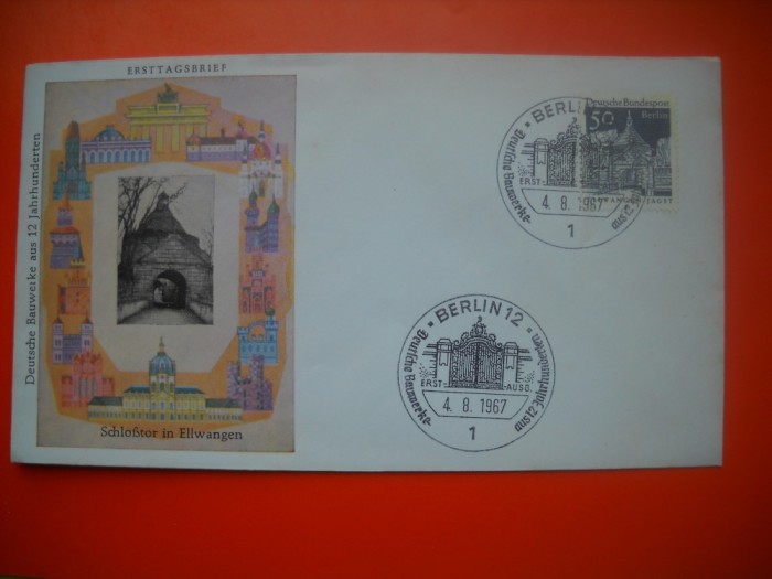 HOPCT PLIC S FDC NR 706 EDIFICII ISTORICE -BERLIN DE VEST 1967 GERMANIA -NECIRCULAT