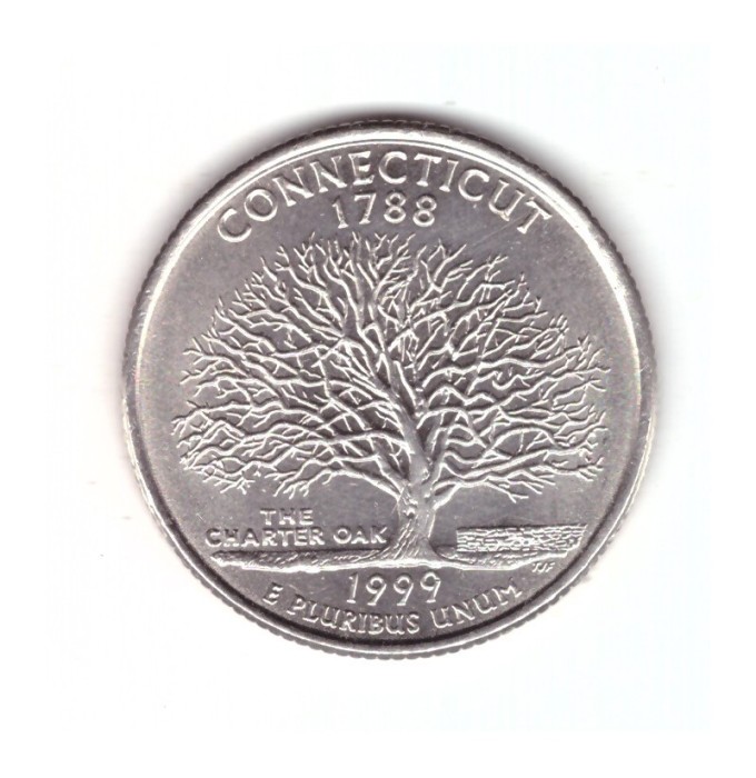 Moneda SUA 25 centi/quarter dollar 1999 D, Connecticut 1788, stare foarte buna