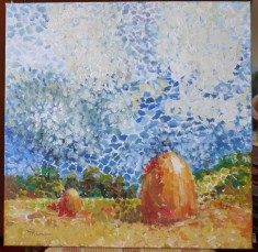 P9. Tablou in acrilic pe panza - Peisaj cu capite Aurii - 60cm x 80cm, neinramat