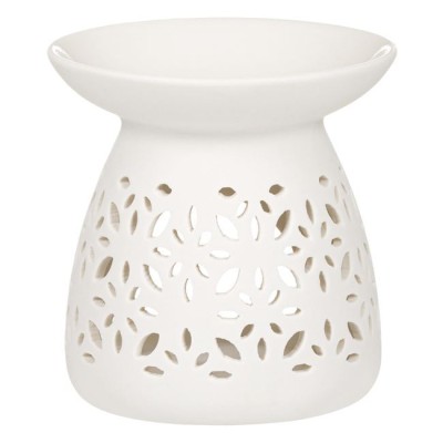 Baza decorativa din ceramica pentru uleiuri aromatice, design perforat, alb, 11x11cm foto