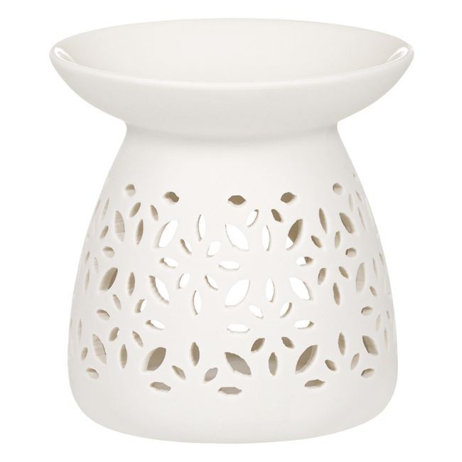 Baza decorativa din ceramica pentru uleiuri aromatice, design perforat, alb, 11x11cm