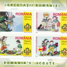 Romania 2005-Organizatii Internationale,Cercetasi,bloc 4 valori,dantelate,MNH