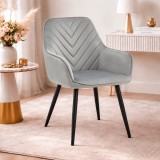 Scaun stil fotoliu bucatarie/living, Artool, Nana, catifea argintie, picioare metal negru, 54x61x83.5 cm