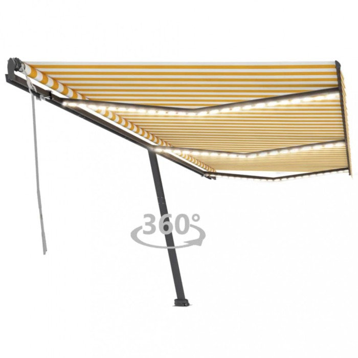 vidaXL Copertină retractabilă manual cu LED, galben și alb, 600x300 cm 3069803