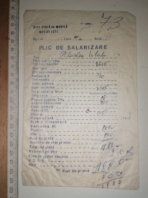 PLIC SALARIU -FABRICA DE STOFA BUCURESTI -1987 foto