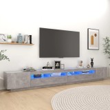 VidaXL Comodă TV cu lumini LED, gri beton, 300x35x40 cm