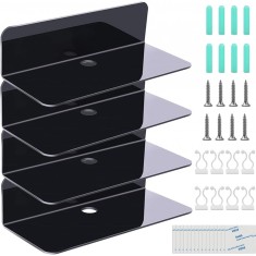Set 4 rafturi de perete, 23 x 9.5 x 6 cm, acril, negru