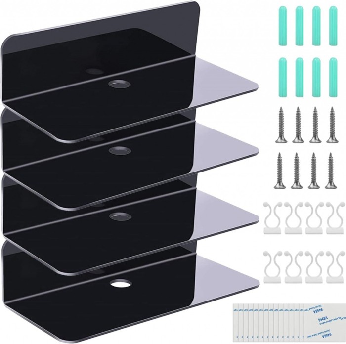Set 4 rafturi de perete, 23 x 9.5 x 6 cm, acril, negru