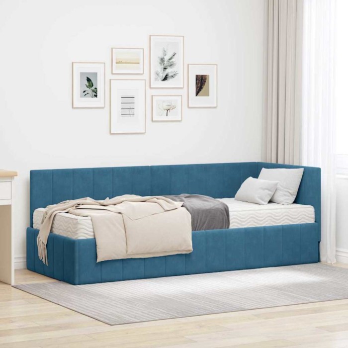 vidaXL Cadru de pat colțar cu saltea albastru 80 x 200 cm Catifea 3393837