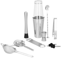 Kit pentru barmani, cocktail shaker, inox, set 11 piese, 400/700 ml, Springos foto