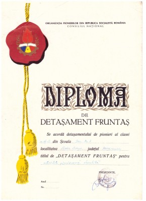 Diploma pioniereasca Detasament fruntas foto