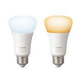 Set 2 becuri LED Philips Hue A60, 9.5W, E27, 806 lm, Lumina alba