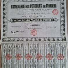 PETROLES DE MORENI ACTION de 100 FRANCS AU PORTEUR 1925 ACTIUNE PETROL MORENI
