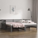 Pat de zi extensibil, gri, 2x(90x190) cm, lemn masiv de pin