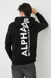 Alpha Industries bluză bărbați, culoarea negru, cu glugă, cu imprimeu