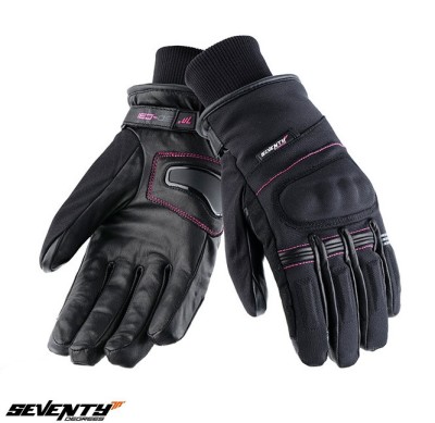 Manusi femei pentru scuter - motocicleta iarna Seventy model SD-C31 negru/roz &amp;ndash; WinterTex &amp;ndash; degete tactile M (8 cm) foto