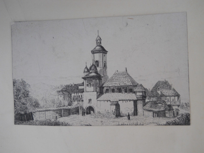 Gravura acvaforte,Maria Radian &quot;Manastirea Neamt&quot;,1882