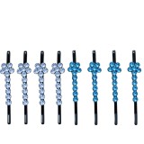 Cumpara ieftin Agrafe par albastru si bleu 5 x 1 cm cu pietre artificiale, set 8, 4 albastru si 4 bleu, model floral pentru coc, suvite, impletituri si coafuri decor