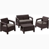 Set mobilier de gradina Corfu - Canapea+doua fotolii+masuta cafea Maro/Gri-Taupe, Micul Meserias