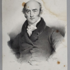 GEORGE CANNING , FOST PRIM MINISTRU AL MARII BRITANII , LITOGRAFIE , DESEN de GREVEDON , litografiat de C. MOTTE , 1827