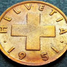 Moneda istorica 1 RAPPEN - ELVETIA, anul 1951 * cod 005 C
