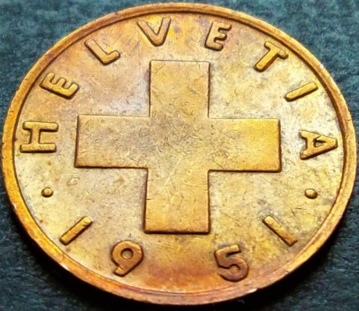 Moneda istorica 1 RAPPEN - ELVETIA, anul 1951 * cod 005 C foto