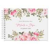 Album foto / Guestbook Caiet poze marturii personalizabil 4 pentru nunta, format A5 landscape, pix inclus, 120 pagini albe, accesoriu nunta