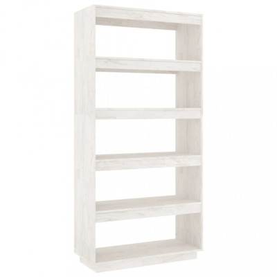 Biblioteca/Separator camera, alb, 80x35x167 cm, lemn masiv pin foto