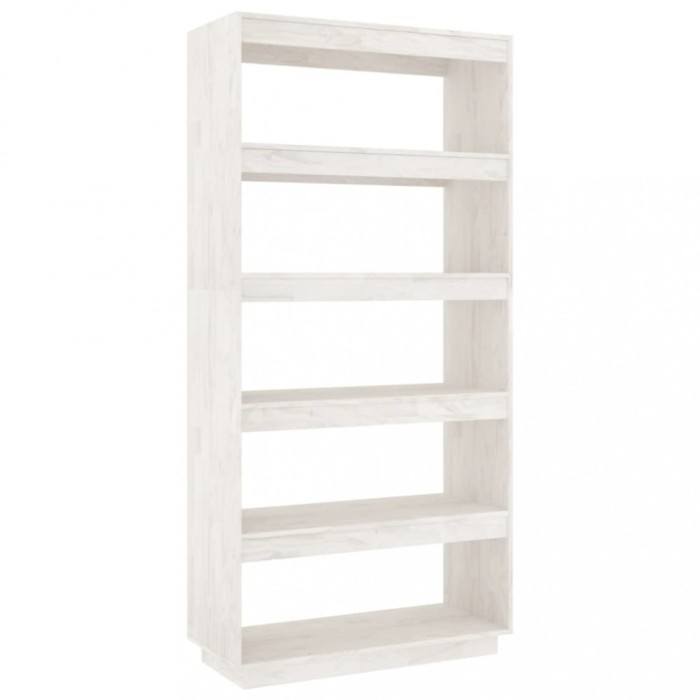 Biblioteca/Separator camera, alb, 80x35x167 cm, lemn masiv pin