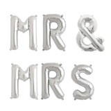 Set baloane din folie metalizata, flippy, figurine litere, model mr&amp;mrs, tema nunta, 40 cm, baloane party, ambalaj individual, pai inclus, umflare cu