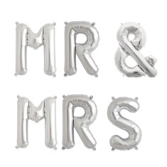 Set Baloane din Folie Metalizata, Cyrax, Figurine Litere, Model MR&amp;MRS, Tema Nunta, 40 cm, Baloane Party, Ambalaj Individual, Pai inclus, Umflare cu A