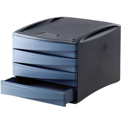 Cabinet cu 4 Sertare Fellowes, 100% Materiale Reciclabile, 254x285x384 mm, Albastru/Negru, Suport Documente, Suport pentru Birou, Suport de Birou, Sup foto