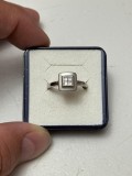 INEL AUR alb 18K + 4 Diamante x 0.05ct = 0.20ct - Princess Cut - Nou !, 46 - 56