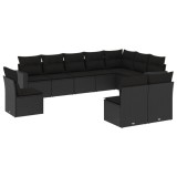 Cumpara ieftin Set canapele de gradina cu perne, 10 piese, negru, poliratan