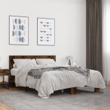 VidaXL Cadru de pat, stejar afumat 135x190 cm lemn prelucrat și metal