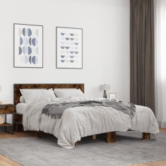 vidaXL Cadru de pat, stejar fumuriu 120x200 cm lemn prelucrat și metal 3280109