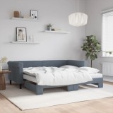 Cumpara ieftin Pat de zi cu extensie și saltele, gri &icirc;nchis, 90x190 cm catifea