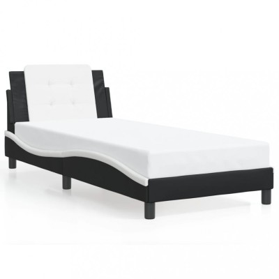 vidaXL Cadru de pat cu tăblie negru și alb 100x200cm piele artificială foto