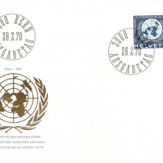 ONU TIMBRU SPECIAL SEC DIN ELVETIA 1970 FDC COVER POZA IN RELIEF