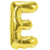 Balon Folie Metalizata Litera E, 40 cm, Umflati cu Heliu sau Aer, Ambalaj Individual, Pai inclus, Auriu