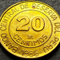 Moneda exotica 20 CENTIMOS - PERU, anul 1986 *cod 1780 A.UNC - Luciu de batere