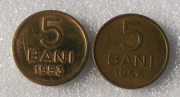 G5. Set lot ROMANIA RPR 2 x 5 Bani 1953 si 1956 **